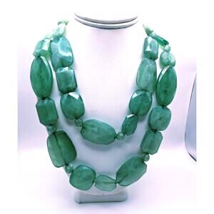 Sea Foam Green Chunky Faceted Acrylic Double Strand Necklace 13" Adjustable